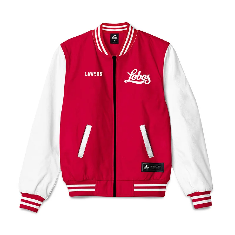 New Mexico - NCAA Women's Track & Field : Laylah Lawson - Bomber Jacket Notch Collar Peter Pan Collar Cowl Neck New Mexico - NCAA Women's Track & Field : Laylah Lawson - Bomber Jacket Notch Collar Peter Pan Collar Cowl Neck