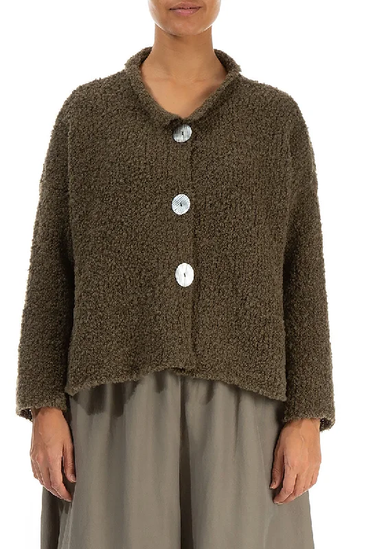Moss Brown Alpaca Wool Cardigan Casual Formal Business