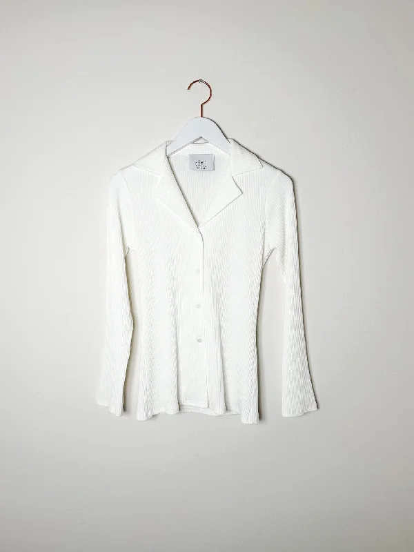 dal the label - Rib Knit Collared Cardigan - Ivory Chenille Brocade Lace