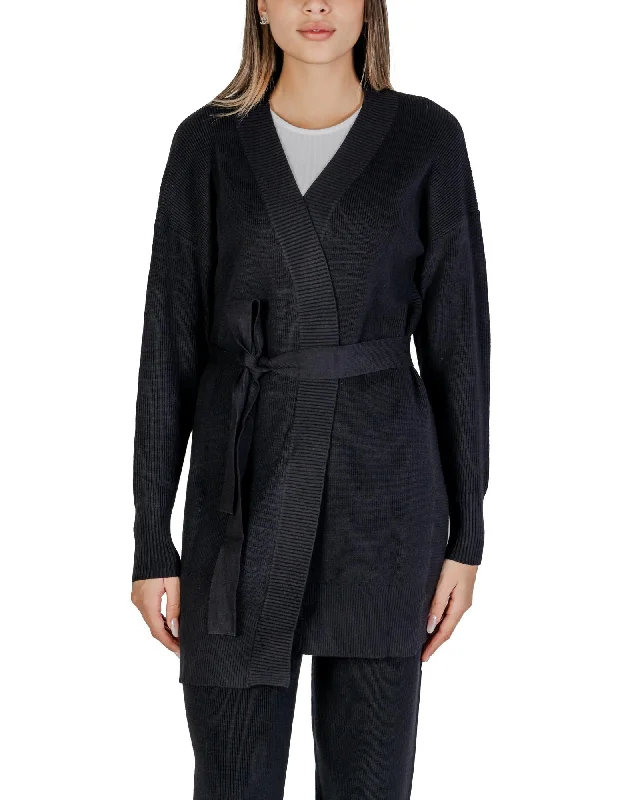Clere Cler Women's Ribbed Knit Cardigan Patchwork Embroidered Appliqued