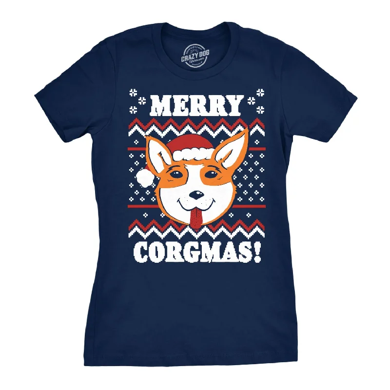 Merry Corgmas Ugly Christmas Sweater Women's T Shirt Seamless Knitted Crochet