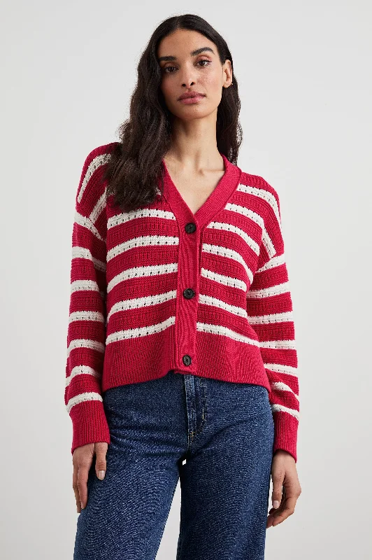 GENEVA CARDIGAN - PINK STRIPE Elasticated Padded Insulated