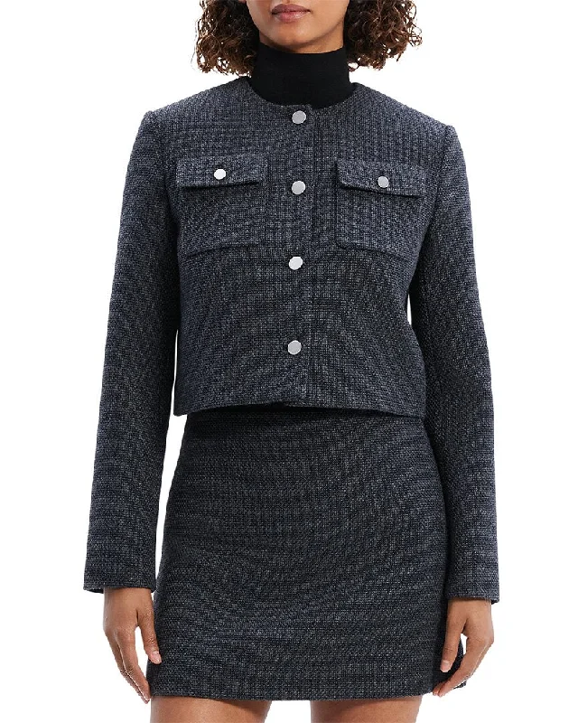 Theory Tweed Wool-Blend Cardigan Jacket Cotton Fabric Linen Fabric Terry Fabric