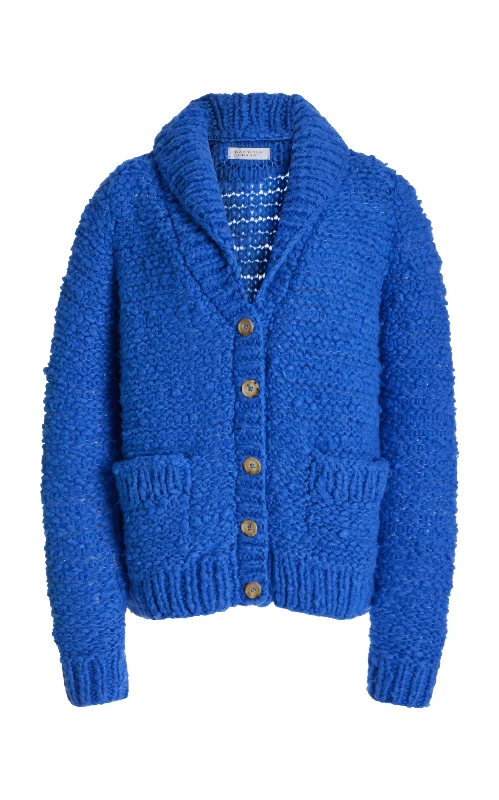 Moses Knit Cardigan in Sapphire Welfat Cashmere Front Pockets Side Pockets Patch Pockets Moses Knit Cardigan in Sapphire Welfat Cashmere Front Pockets Side Pockets Patch Pockets