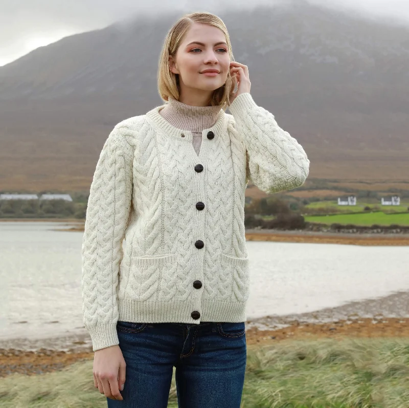 Ladies Merino Lumber Aran Jacket Hoodie Zip-Up Jacket Button-Up Jacket
