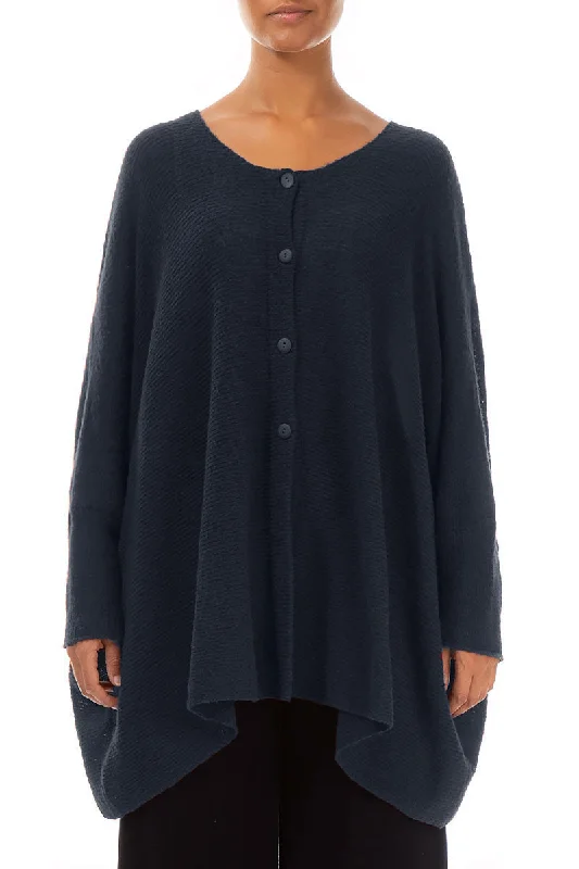 Loose Boxy Navy Wool Cardigan Cashmere Blend Cotton Blend Poly Blend
