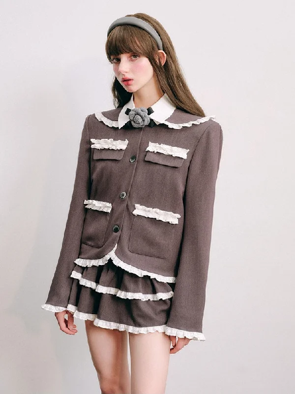 Lace Stitch College Taste Jacket ＆ Puffy Mini Skirt【s0000003853】 Wool Jacket Cashmere Jacket Tweed Jacket