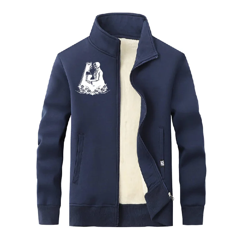Skeleton Wedding Stand Collar Zip Fleece Sherpa Cardigan Tailored Straight A-Line
