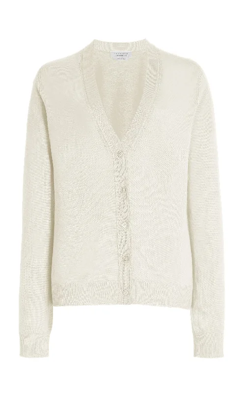 Tori Knit Cardigan in Ivory Cashmere Silk Crew Neck V-Neck Turtle Neck