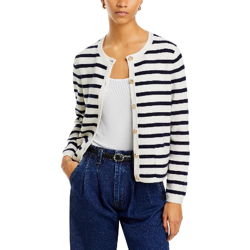 Womens Cashmere Button-Down Cardigan Sweater Zippered Buttoned Snapped