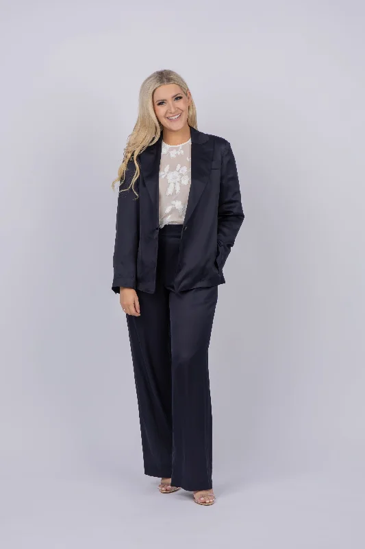 Vince Drapey Silk Blend Blazer in Coastal Blue Cotton Blend Blazer