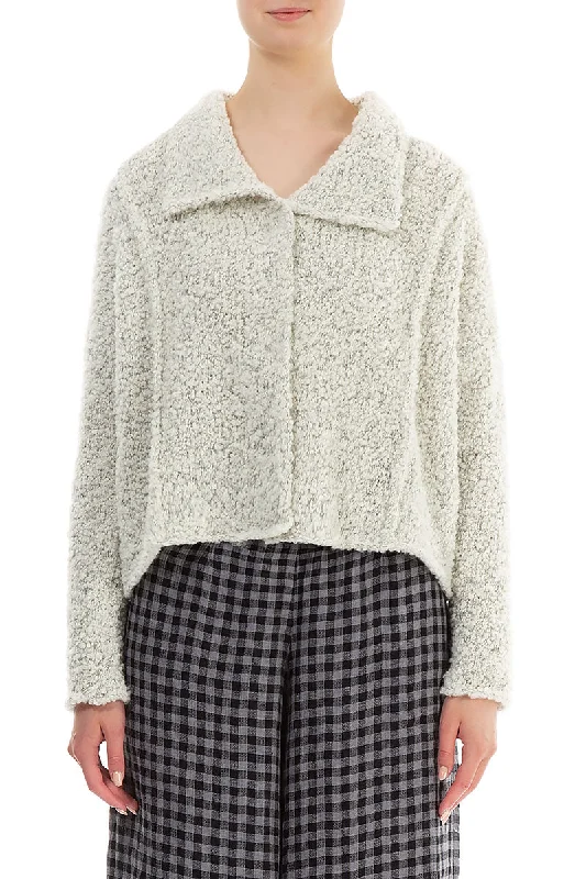 Collar Mélange Ivory Alpaca Wool Cardigan Boxy Cardigan Fitted Cardigan A-Line