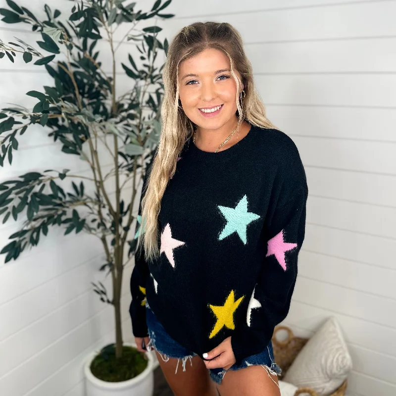 Beyond the Stars Knit Long Sleeve Black Avery Mae Sweater Top High Neck Crew Neck V-Neck Beyond the Stars Knit Long Sleeve Black Avery Mae Sweater Top High Neck Crew Neck V-Neck