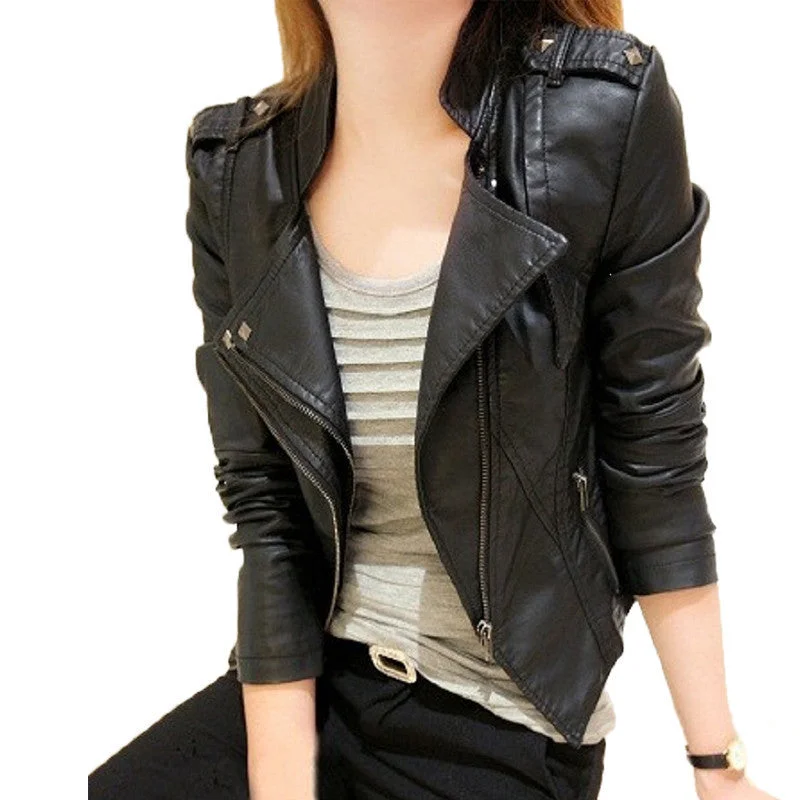 Autumn PU Motorcycle Biker Coat Women Fashion Short Design Leather Overcoat Blazer Jacket Suede Casual Windbreaker Punk Cotton Blend Blazer