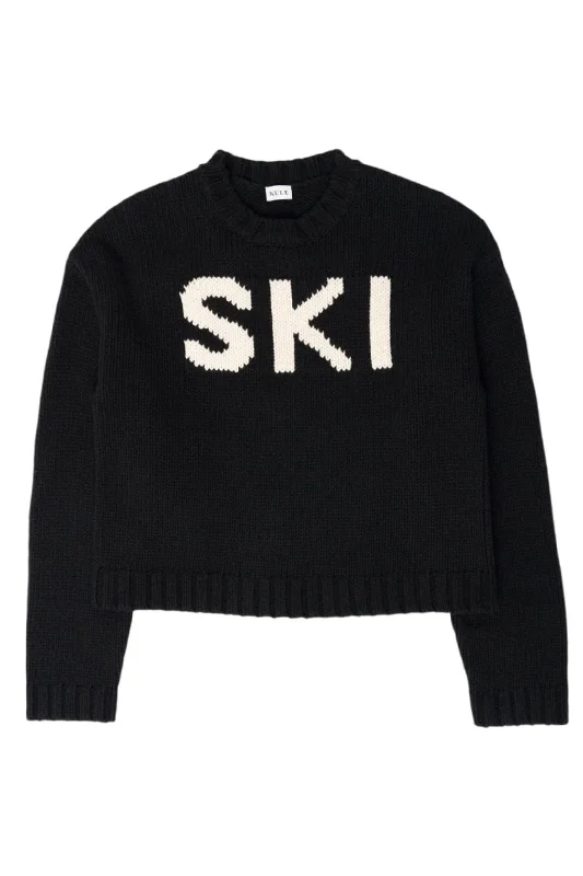 The Ski Sweater | Black/Cream Solid Print Embellished