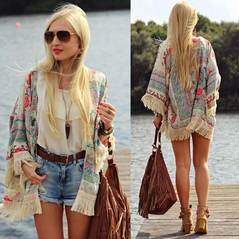 chiffon blouse Retro Floral Lace Cardigan Coat Blouse Cape Blazer Jacket Top Handmade Hand-knitted Hand-woven