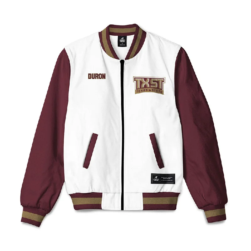 Texas State - NCAA Women's Track & Field : Melanie Duron - Bomber Jacket Knit Jacket Woven Jacket Fleece Jacket Texas State - NCAA Women's Track & Field : Melanie Duron - Bomber Jacket Knit Jacket Woven Jacket Fleece Jacket