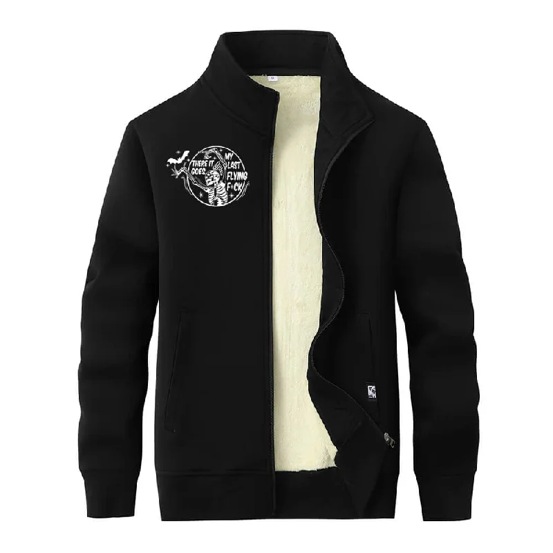 Multicolor Bat Skull Letters Fleece Stand Collar Zip Cardigan Glossy Satin Silk