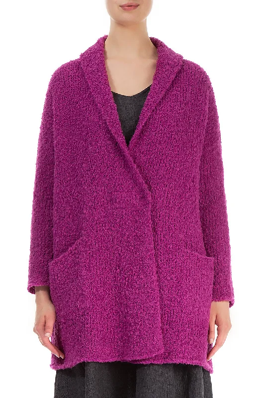 Side Pockets Royal Fuchsia Alpaca Wool Cardigan Wool Fabric Cashmere Fabric Tweed Fabric Side Pockets Royal Fuchsia Alpaca Wool Cardigan Wool Fabric Cashmere Fabric Tweed Fabric