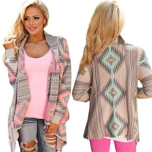 Women's Irregular Floral Print Loose Knitted Cardigan Coat Transparent Opaque Sheer