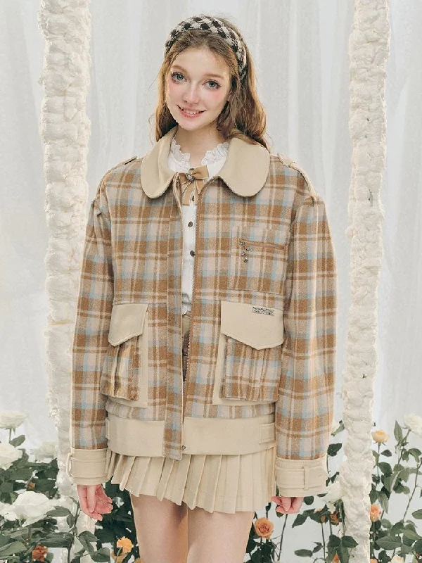Wool Plaid Tweed Jacket Peplum Skirt【s0000005287】 Satin Jacket Silk Jacket Chiffon Jacket