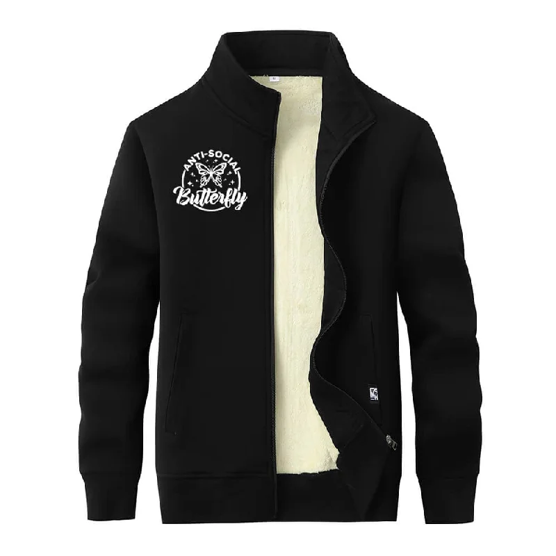 Anti-Social Butterfly Fleece Stand Collar Zip Cardigan Layered Multi-layer Single Layer Anti-Social Butterfly Fleece Stand Collar Zip Cardigan Layered Multi-layer Single Layer