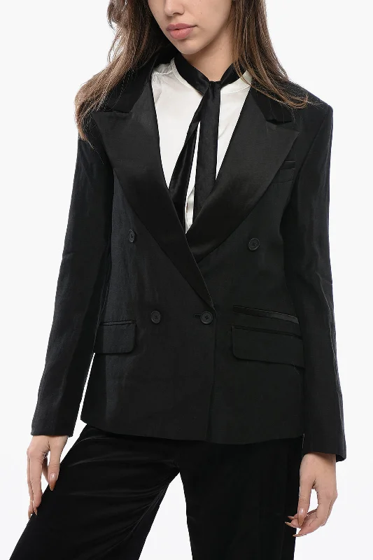 Allsaints Satin Eve Double Breasted Blazer With Flap Pockets Women's Advanced Suit