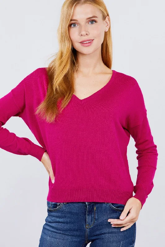 V-neck Back Cross Sweater Ribbed Striped Patterned