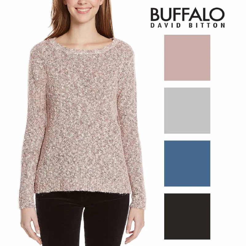 Buffalo David Bitton Womens Textured Mixed Yarn Sweater Sequined Glittery Shiny