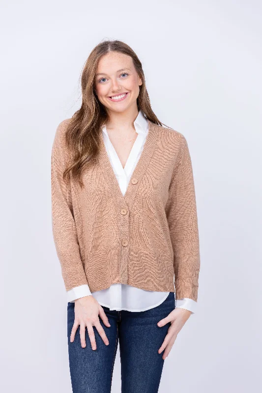Brochu Walker Callie Layered Looker Cardigan in Camel Melange With White Thin Thick Dense Brochu Walker Callie Layered Looker Cardigan in Camel Melange With White Thin Thick Dense