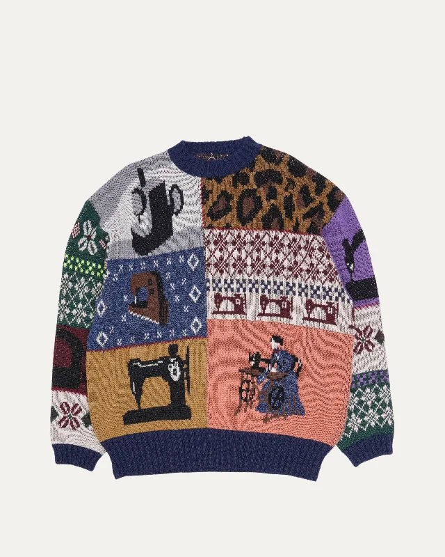 Kurogane Mishin Patchwork Crew Sweater Ribbed Striped Patterned