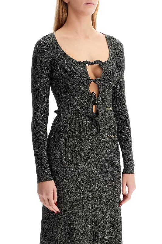 Ganni Lurex Knit Cardigan Mesh Blend Leather Blend Suede Blend