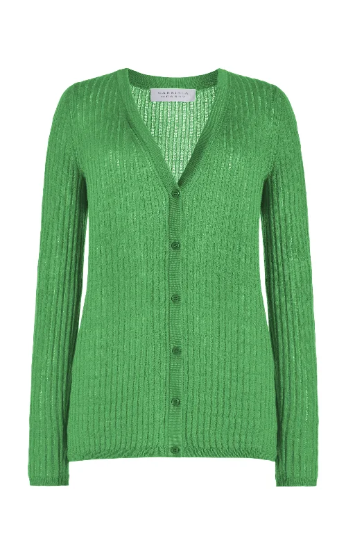 Emma Pointelle Knit Cardigan in Peridot Green Cashmere Silk Collared Crew Neck Turtle Neck Emma Pointelle Knit Cardigan in Peridot Green Cashmere Silk Collared Crew Neck Turtle Neck