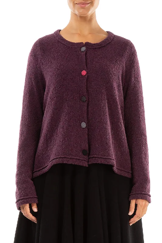 Knitted Buttons Mulberry Wool Cardigan Ribbed Striped Patterned