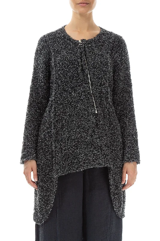 Side Zip Mélange Grey Alpaca Wool Cardigan Crew Neck V-Neck Turtle Neck