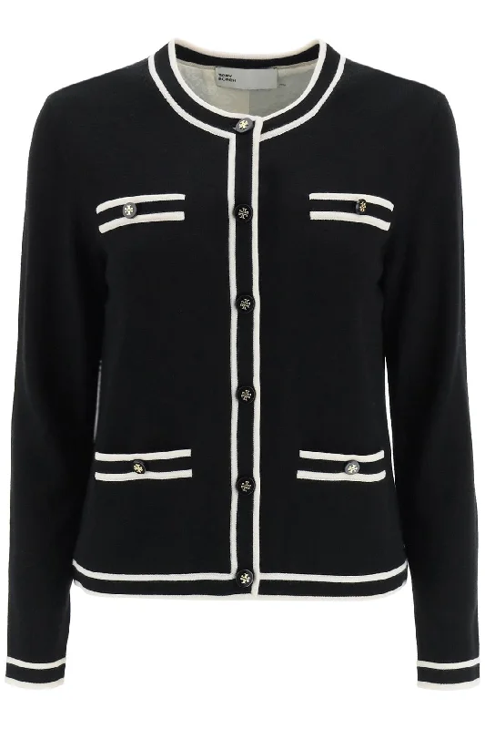 kendra merino wool cardigan 146098 BLACK / FRENCH CREAM Soft Cozy Warm