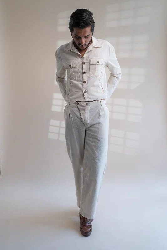 Dawning Shirt Jacket and Wide-Leg Pants Set A-Line Jacket Boat Neck Shawl Collar
