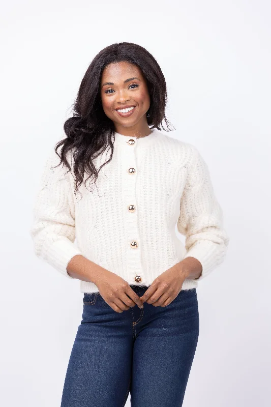 Tanya Taylor Hale Knit Cardigan Notch Collar Peter Pan Collar Cowl Neck