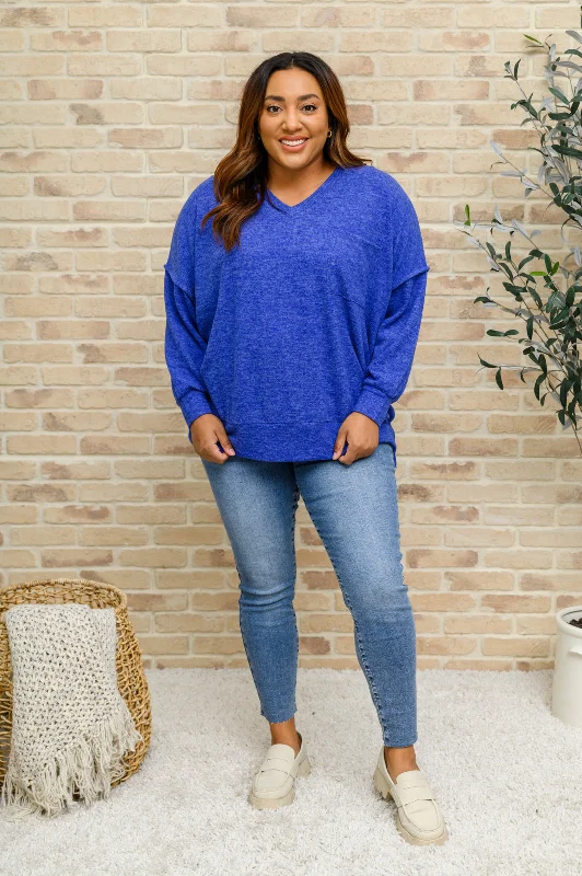 Brushed Soft Sweater In Blue Turtle Neck Boat Neck Asymmetrical Neck