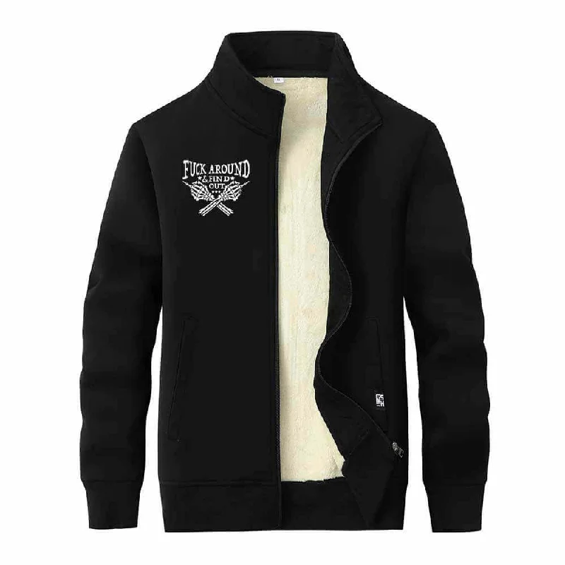 Fuck Around Find Out Skull Hand Stand Collar Zip Fleece Cardigan Stretchy Elastic Breathable Fuck Around Find Out Skull Hand Stand Collar Zip Fleece Cardigan Stretchy Elastic Breathable