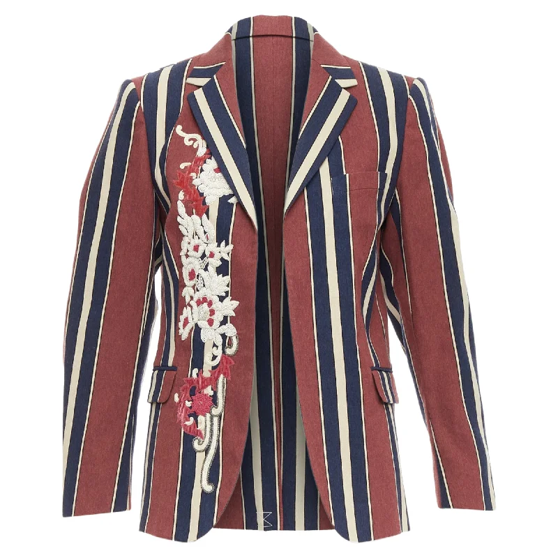 Dries Van Noten striped floral beaded wool linen blazer Women's Banquet Suit