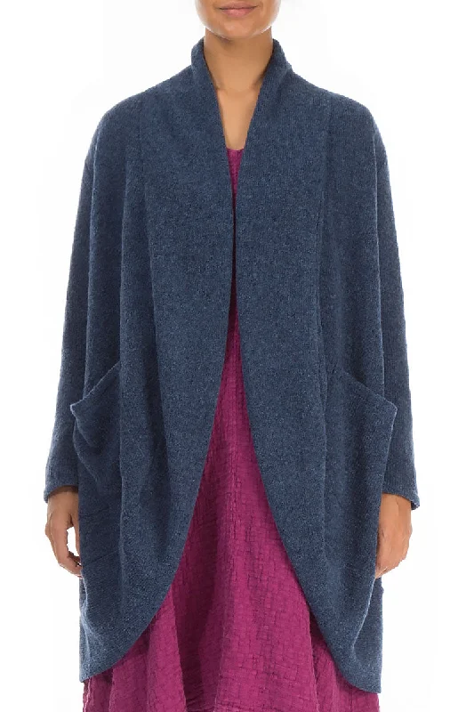 Open Blue Wool Cardigan Lace Blend Ribbed Blend Corduroy Blend