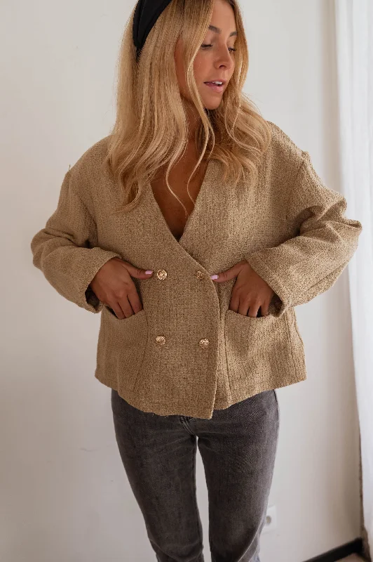 Dark Beige Tessa Cardigan Terry Blend Velvet Blend Canvas Blend