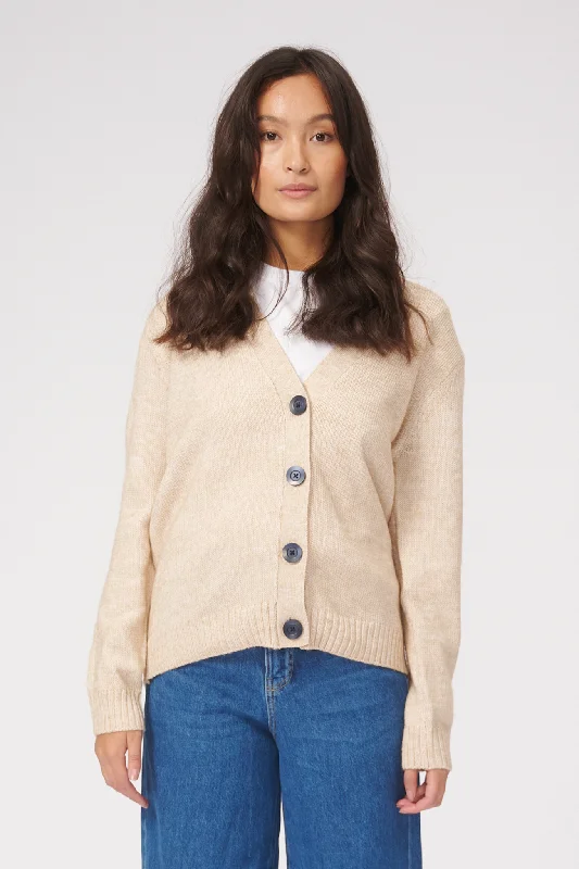 Strikket Cardigan - Beige Terry Terry Cloth Terry Knit