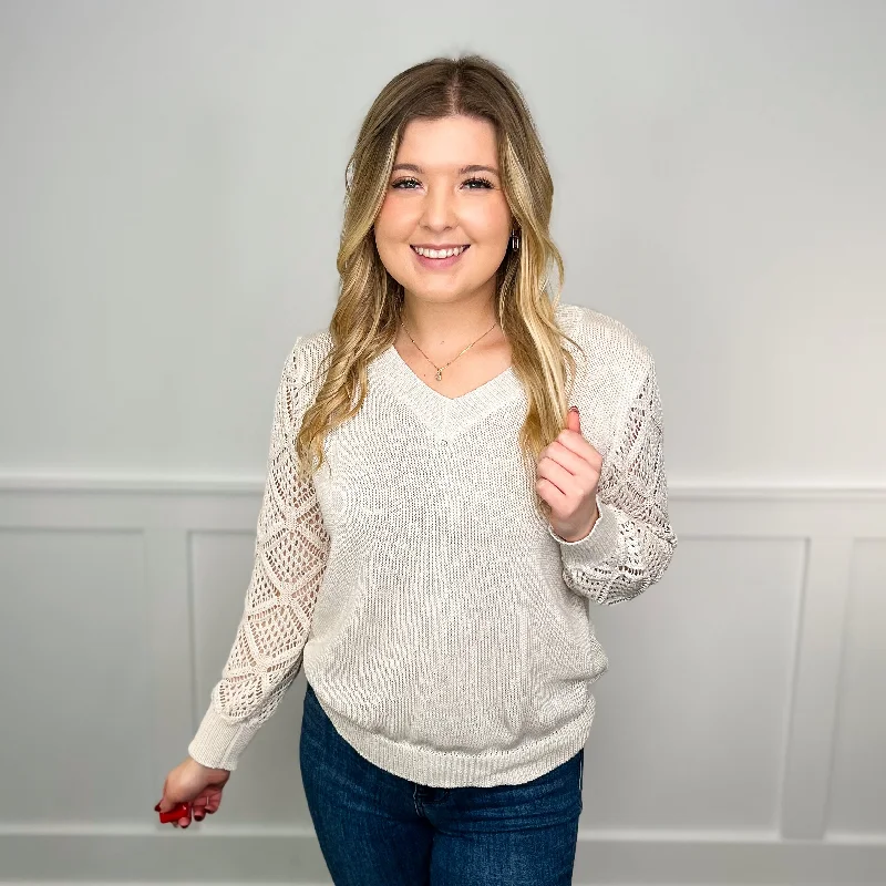 Date Night Knit Long Sleeve Oat Avery Mae Sweater Top Silk Blend Satin Velvet