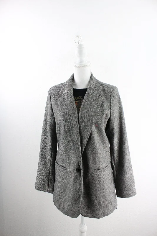 Vintage Grey Blazer (10) Women's Solid Blazer