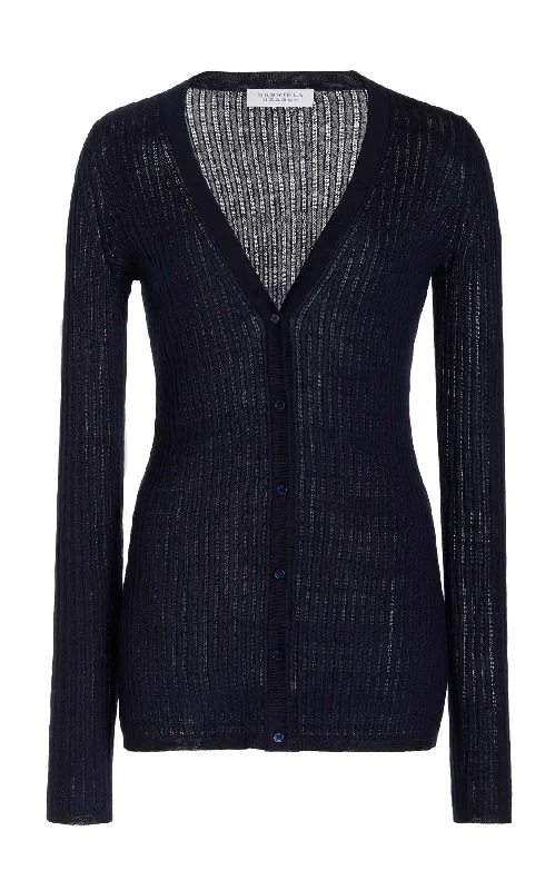 Emma Pointelle Knit Cardigan in Dark Navy Cashmere Silk Asymmetrical,ymmetric Pencil Cardigan Emma Pointelle Knit Cardigan in Dark Navy Cashmere Silk Asymmetrical,ymmetric Pencil Cardigan