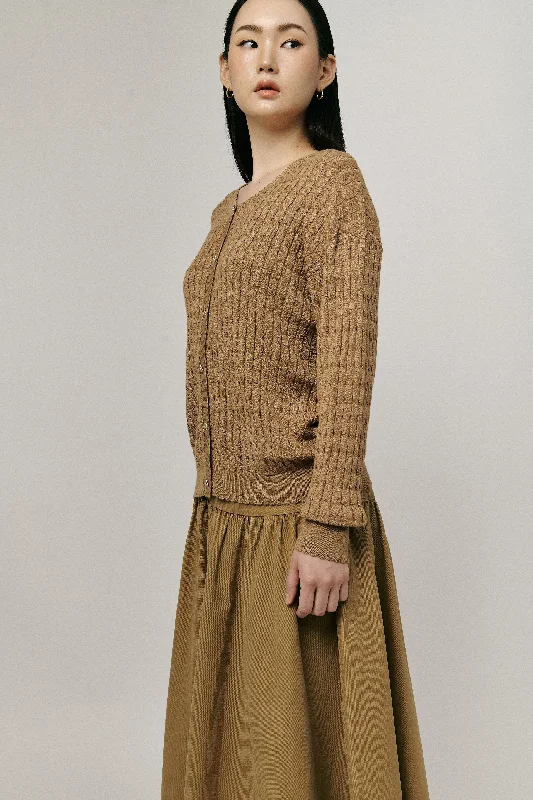 Iris Cable-Knit Cardigan in Camel Modern Contemporary chic