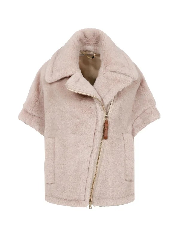 NewMant biker jacket cape in alpaca and wool Teddy fabric Fleece Jacket Down Jacket Parka