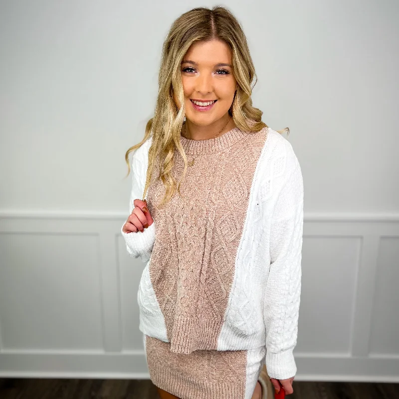 White Birch So Lucky Knit Long Sleeve Oat Sweater Top Cable Knit Ribbed Knit Lace Knit White Birch So Lucky Knit Long Sleeve Oat Sweater Top Cable Knit Ribbed Knit Lace Knit